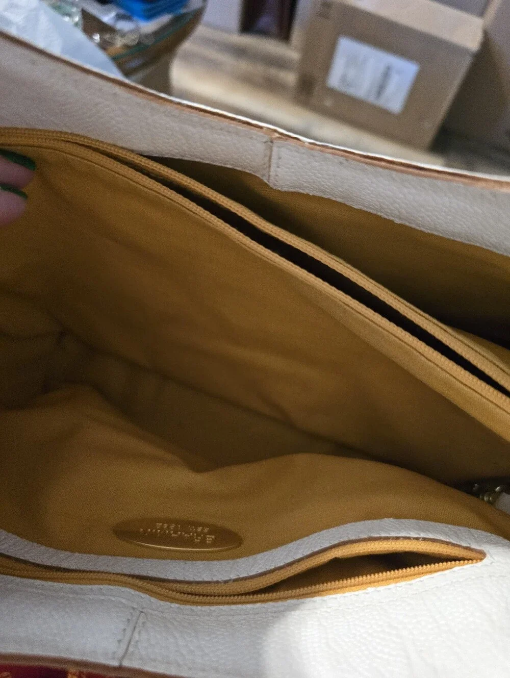 Brahmin White Leather and Natural Woven Tote
